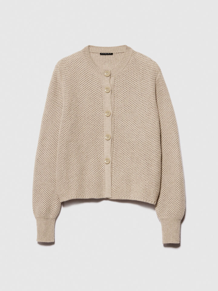 Cardigan with buttons - women's cardigans - Beige | Sisley image number 6
